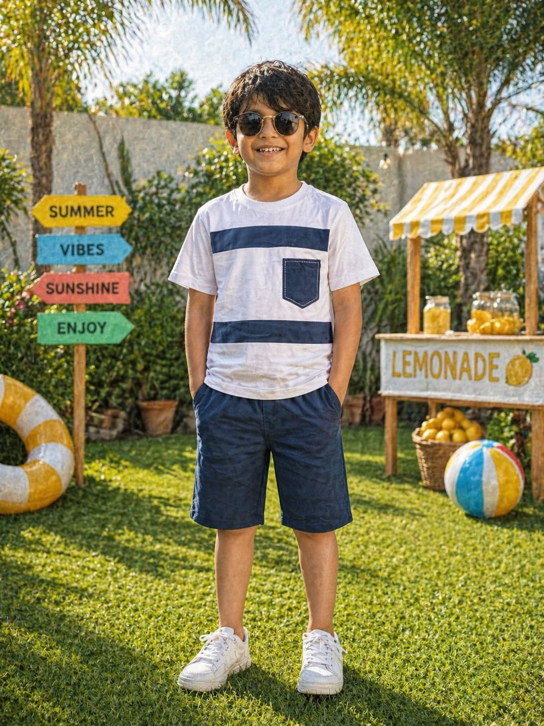 Blue Pocket Printed Short Set