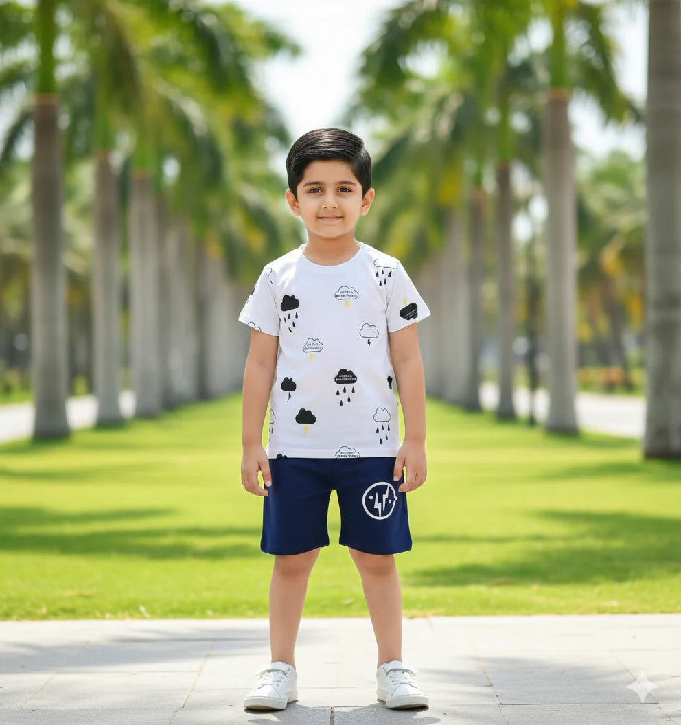 Kids Cloud Print T-Shirt & Shorts Set