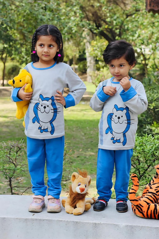 Grey Cat Printed Kids Wear