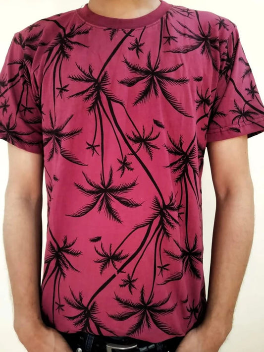 Maroon Tree Print Men's T-Shirt