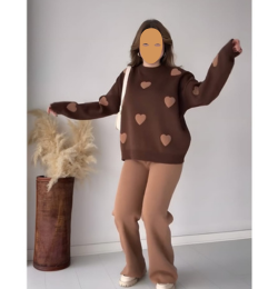 Winter Brown Heart Printed 2 PC Co-Ord Set