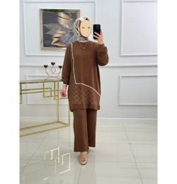 Winter Brown Mosaic Printed Long Sleeves 2 PC Co-Ord Set