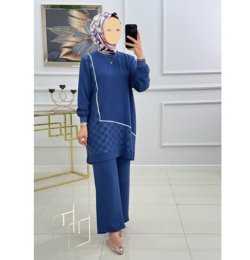 Winter Blue Mosaic Printed Long Sleeves 2 PC Co-Ord Set