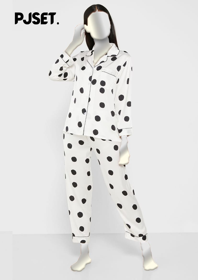Polka dot Silk Night Suit –