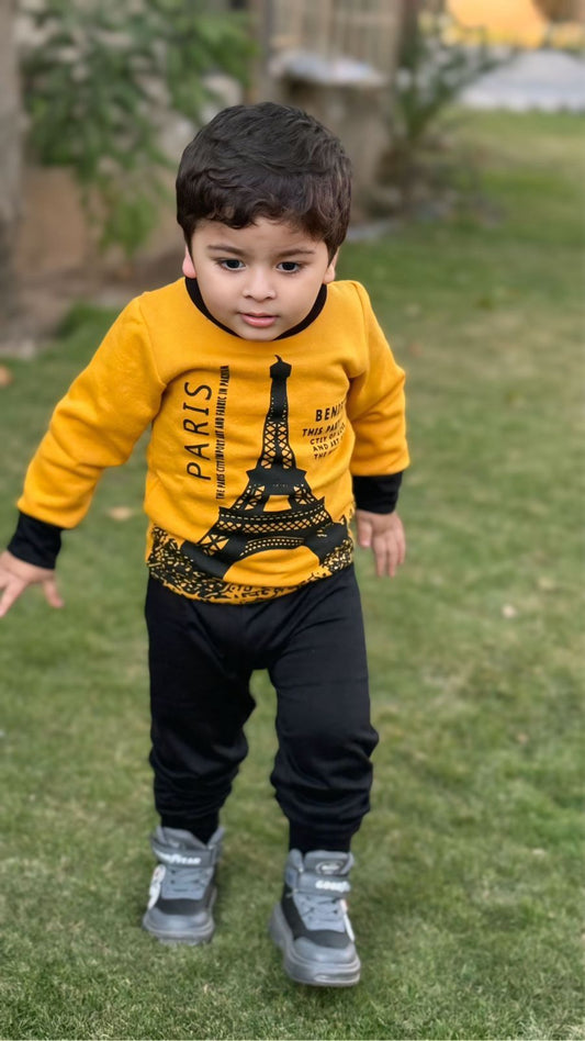 Fleece Fabric Yellow Paris Printed Suit ( Each )