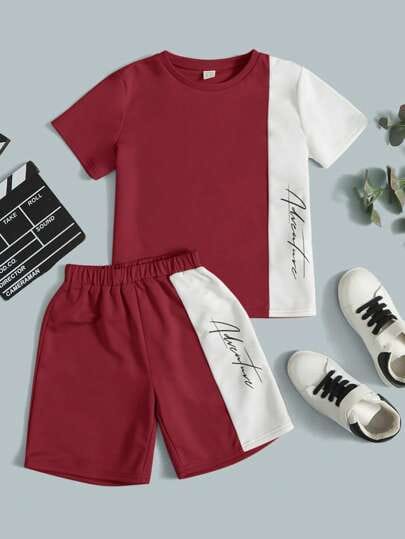 Maroon Signature Printed Kids Short Set (Each)