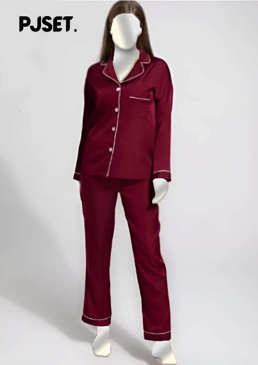 Maroon Silk Night Suit