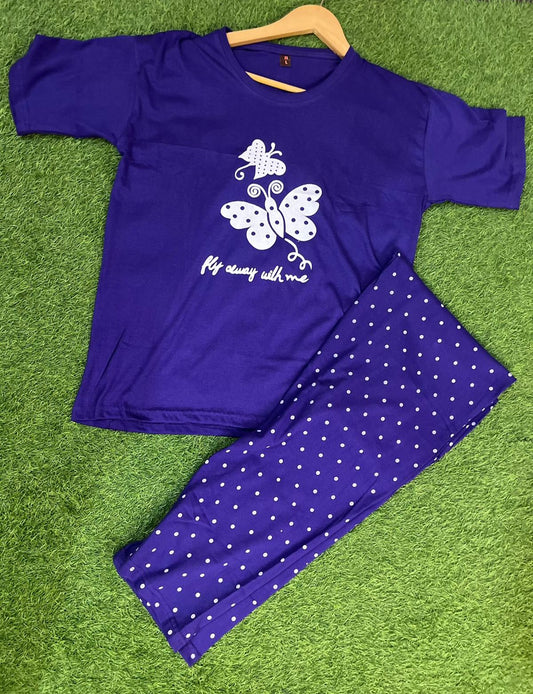 Purple Butterfly Printed Night Suit
