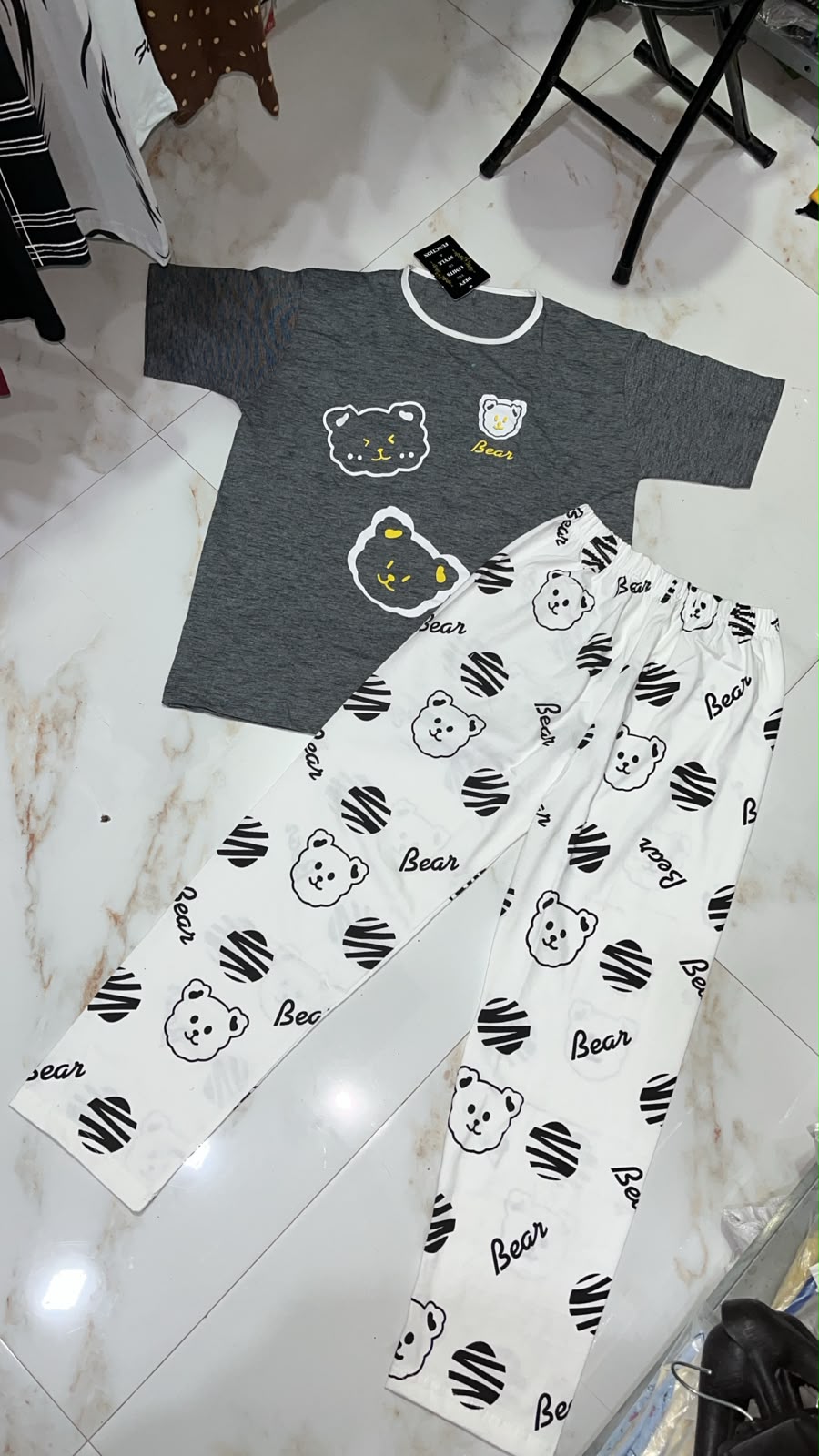 Bear Face Heart Printed Suit Free Sizes