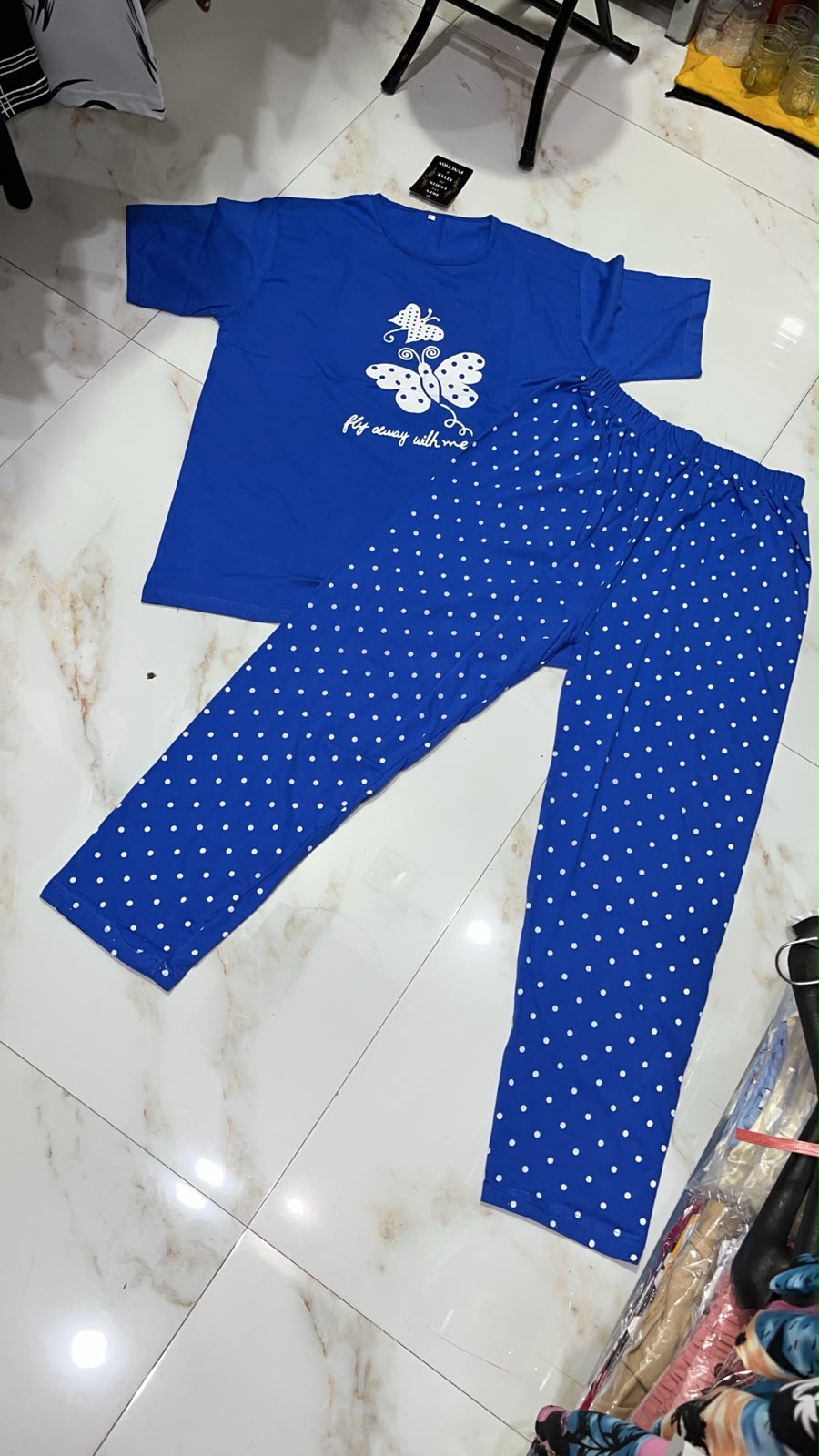 Blue Butterfly Printed Night Suit Free Sizes