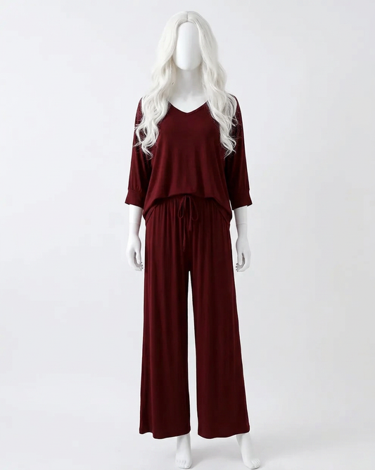 Maroon Plain Palazo Night Suit