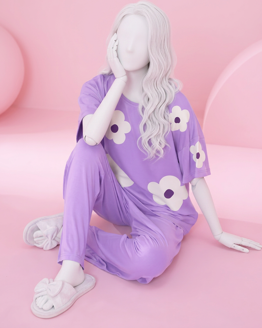 Lavender Flower Print Sleepwear PJ Set