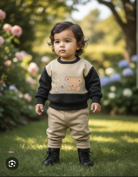 Black & Skin Bunny Printed Kids Winter Suit ( Each )