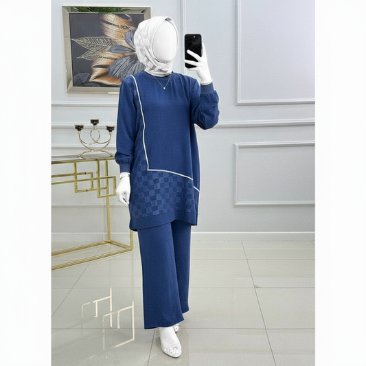 Winter Blue Mosaic Printed Long Sleeves 2 PC Co-Ord Set