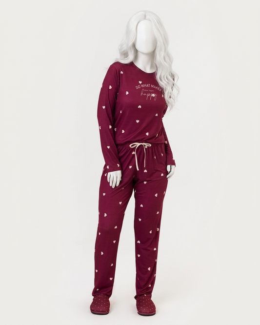 Wine Heart Print Pajama & Eye Mask PJ Set