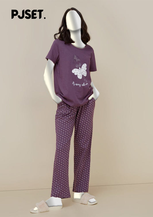 Purple Butterfly Printed Night Suit