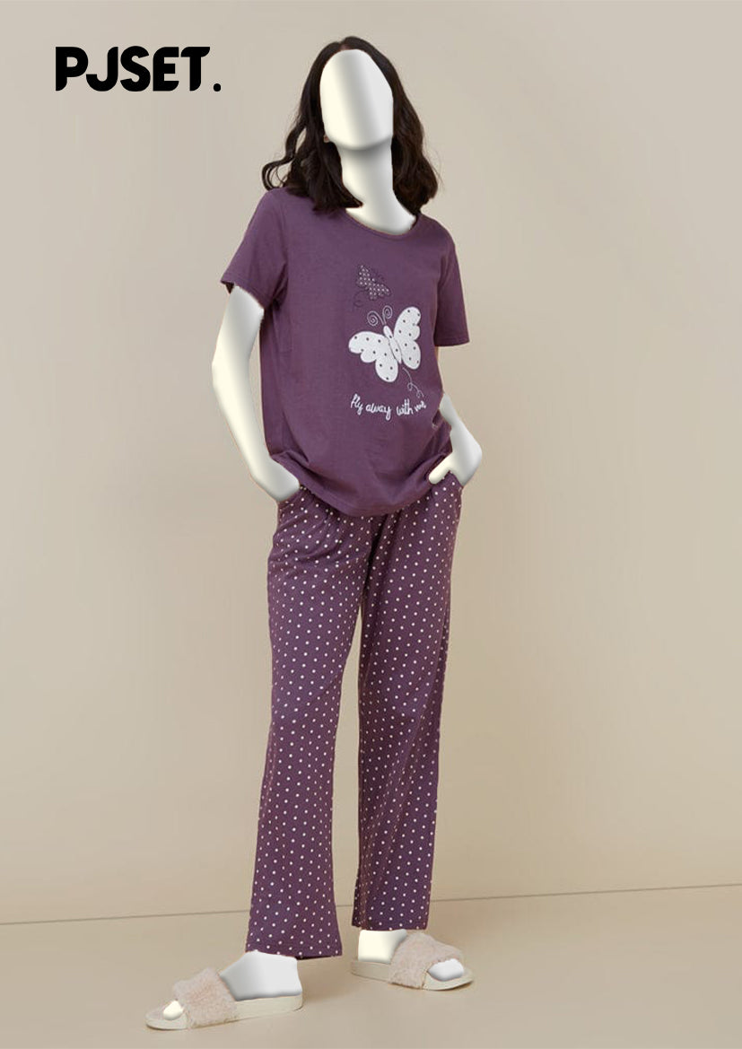 Purple Butterfly Printed Night Suit