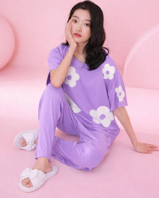 Lavender Flower Print Sleepwear PJ Set