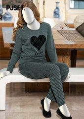 Black Heart Printed Night Suit