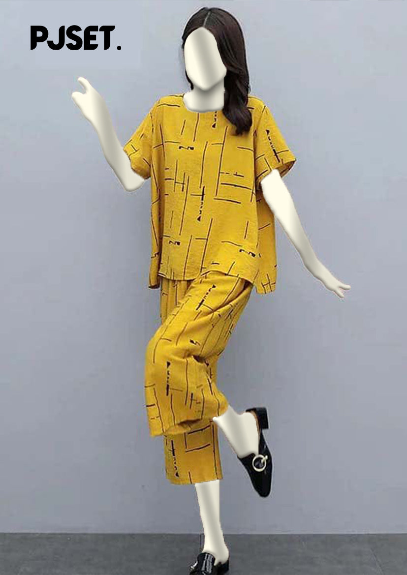 Yellow Capri Printed Night Suit