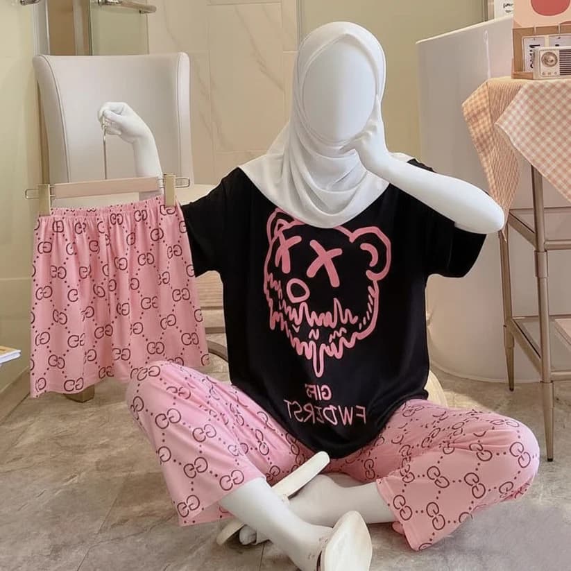 3 Piece Black Teddy Nightwear