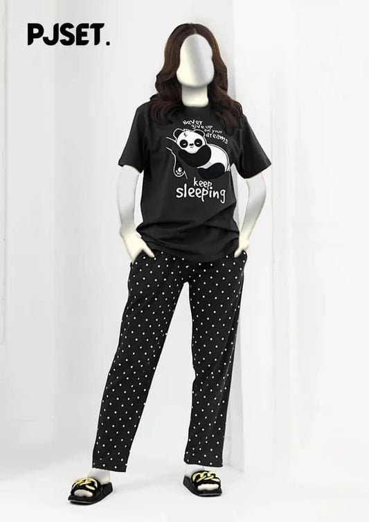 Black Never Give Up Printed Night Suit