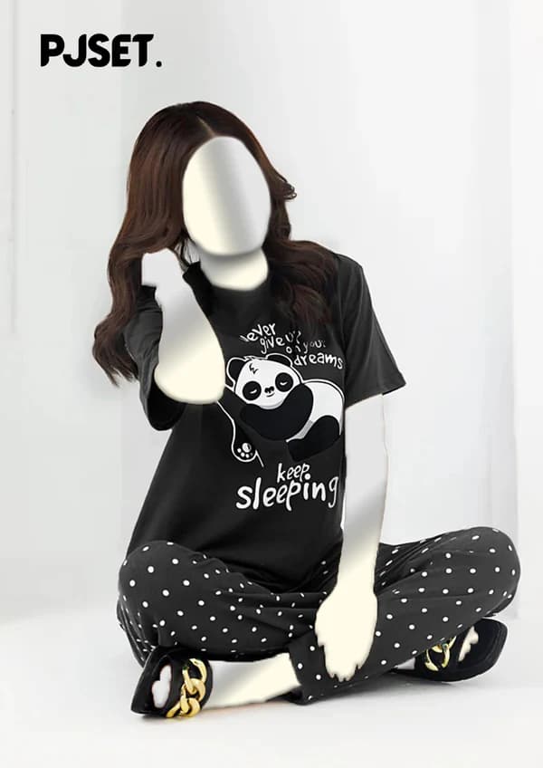 Black Never Give Up Printed Night Suit