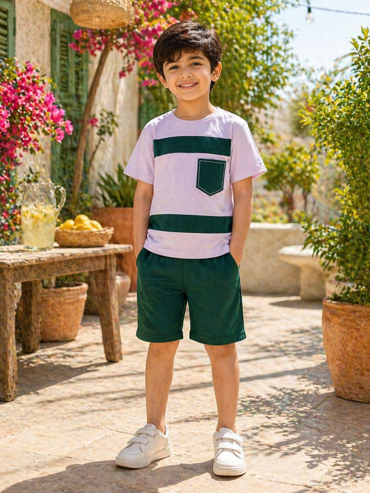 Green Pocket Printed Short Set