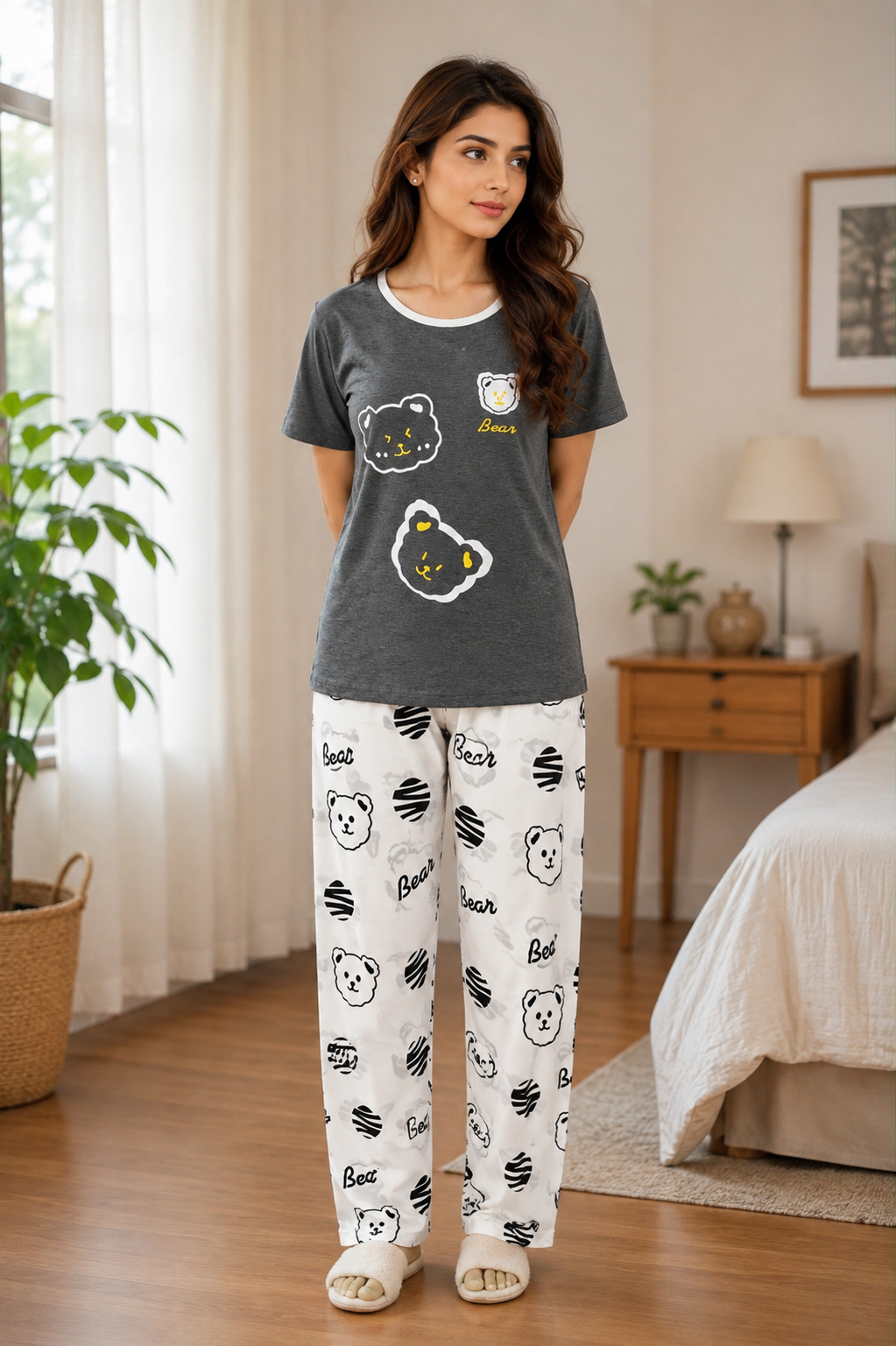 Bear Face Heart Printed Suit Free Sizes
