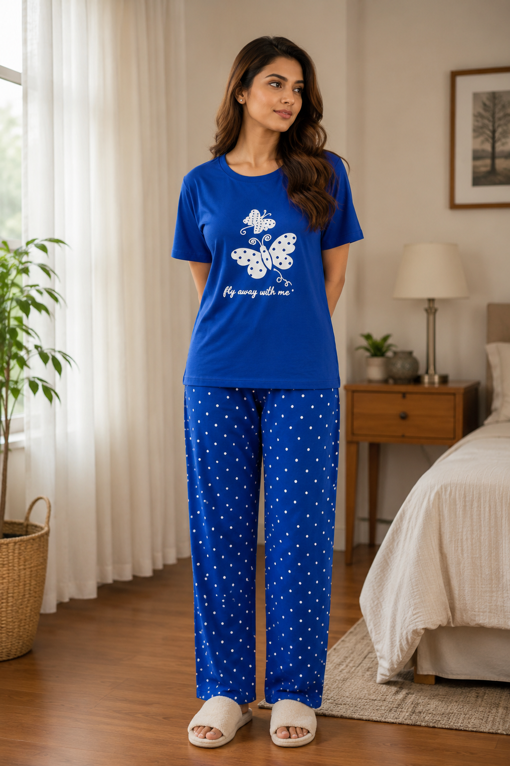 Blue Butterfly Printed Night Suit Free Sizes
