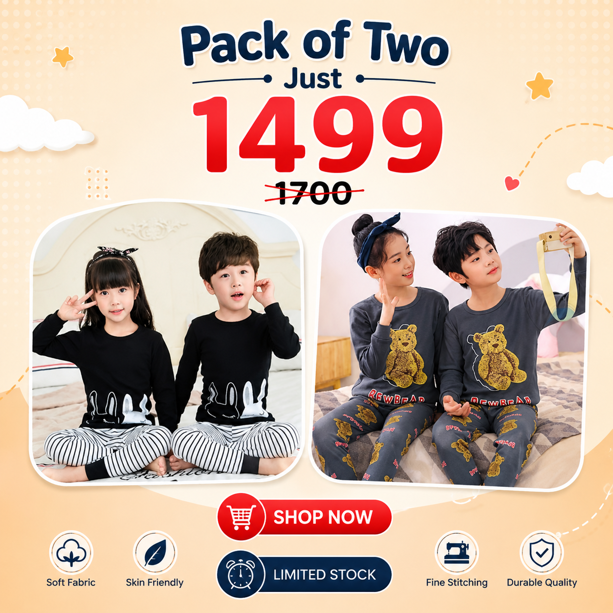 Black rabbit & Yellow Bear Pack Of Two