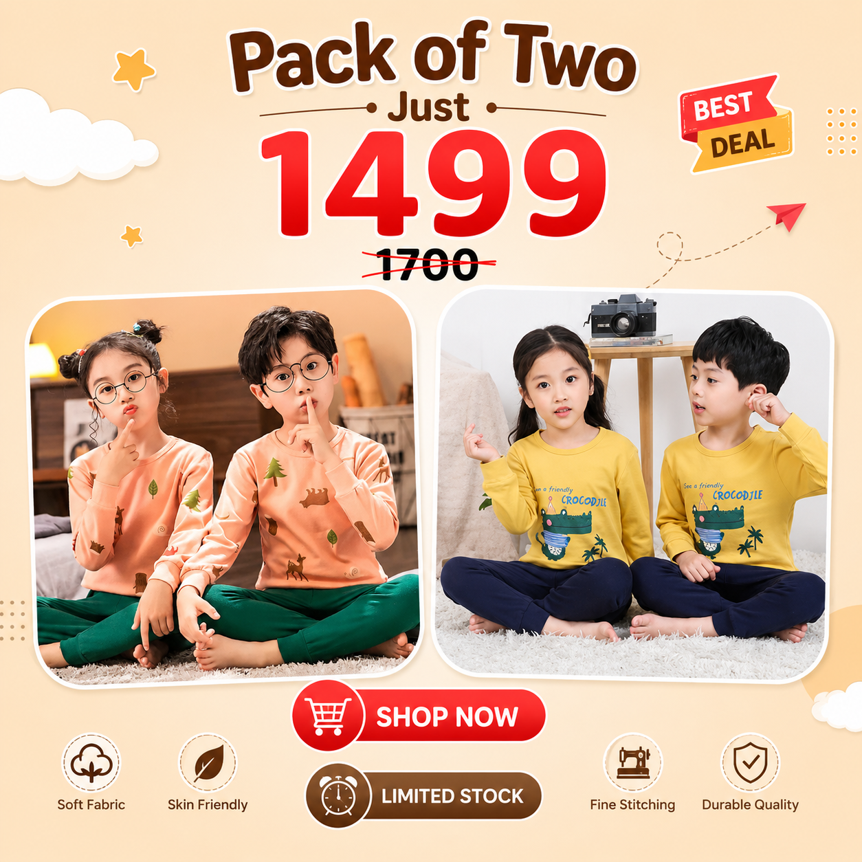 Tree Bear & Yellow Crocodile Pack Of Two