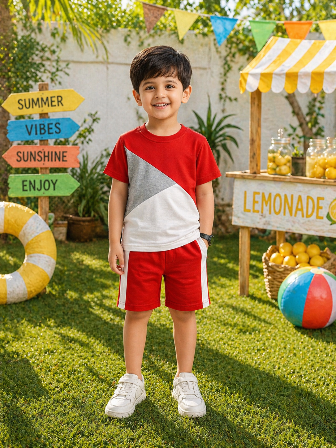 Red Panel Kids Short Set (Each)