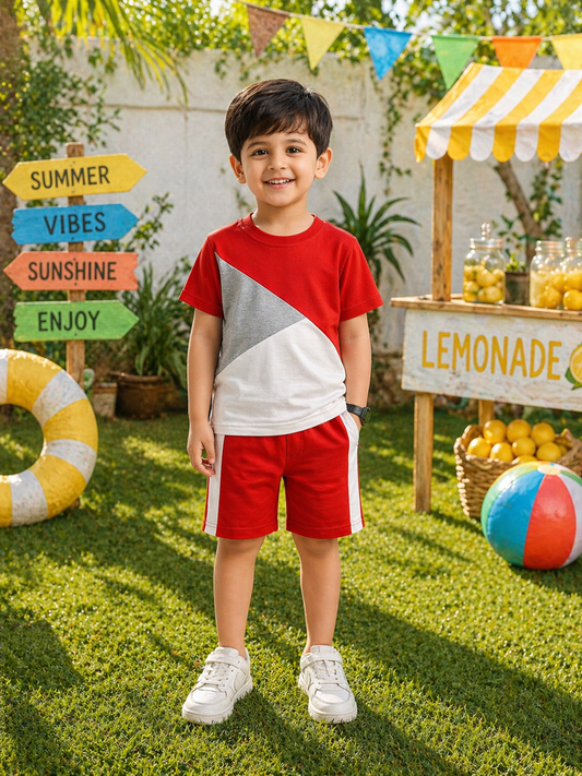 Red Panel Kids Short Set (Each)