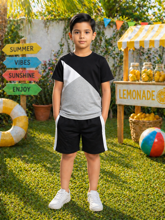 Black Panel Kids Short Set (Each)
