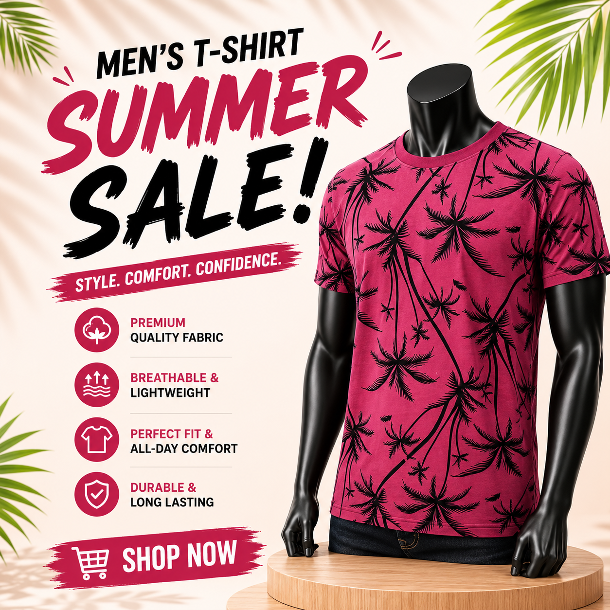 Maroon Tree Print Men's T-Shirt