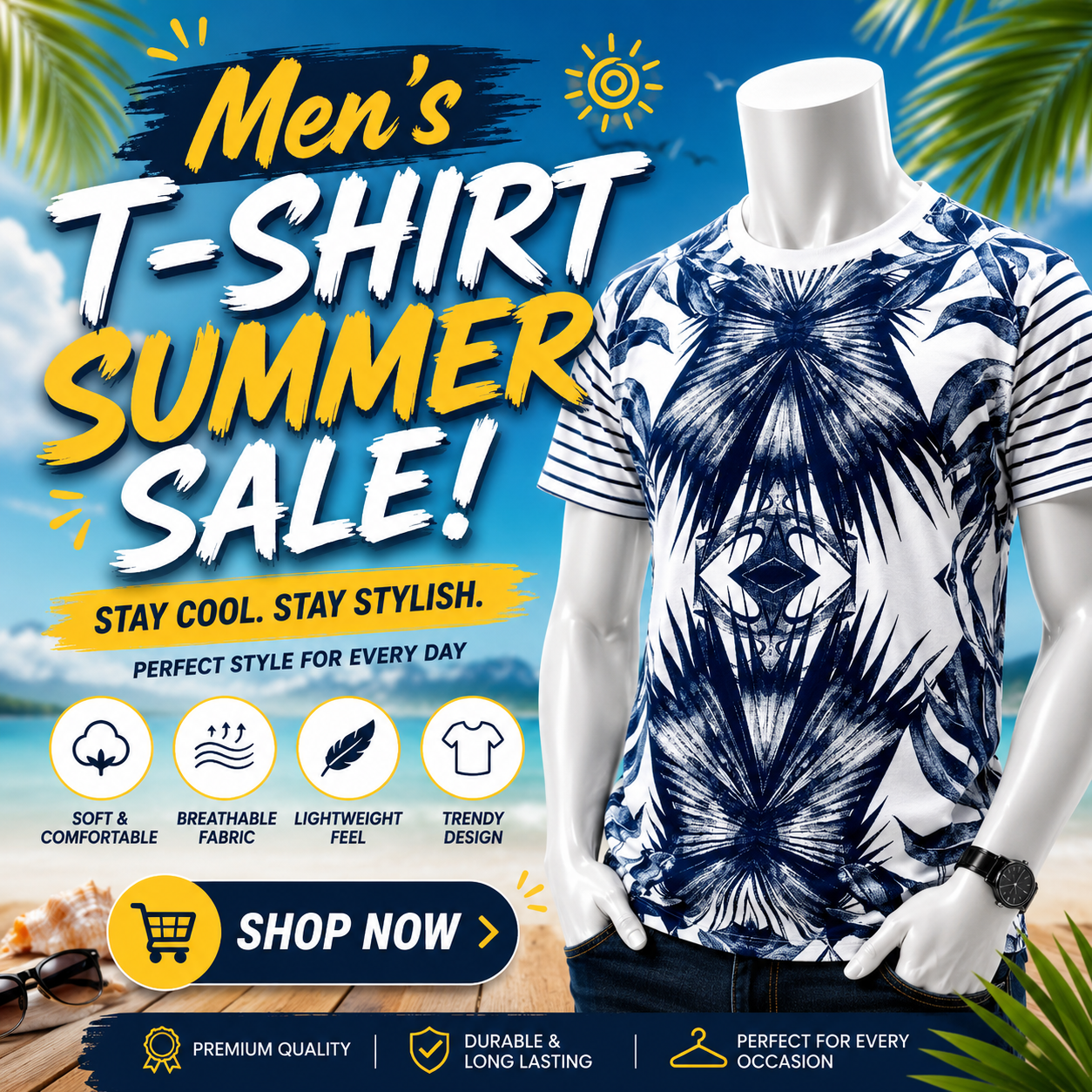 White & Blue Men's T-Shirt