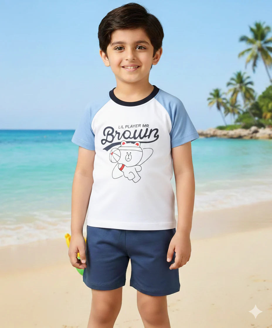 Kids Mr Brown Print T-Shirt & Shorts Set