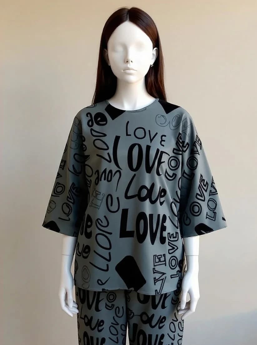 Grey Love Printed Night Suit