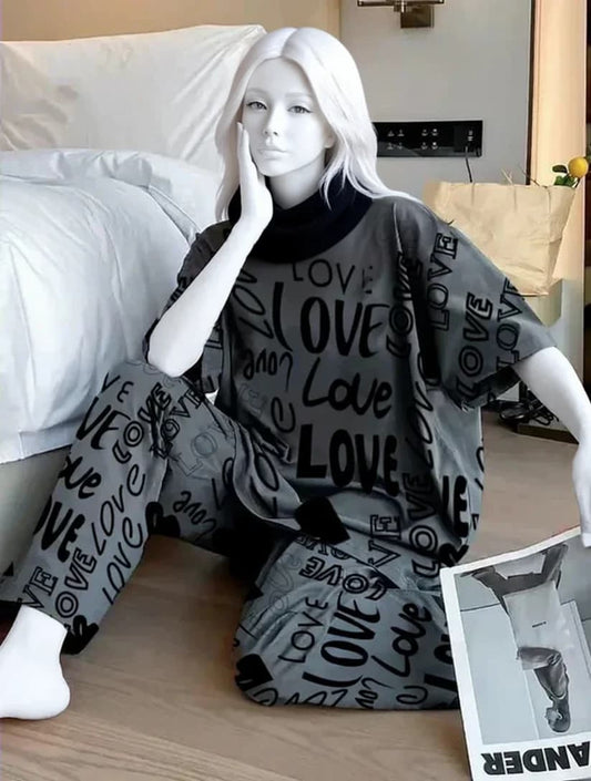 Grey Love Printed Night Suit