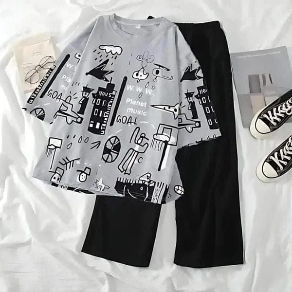 Grey Funcky Printed Night Suit