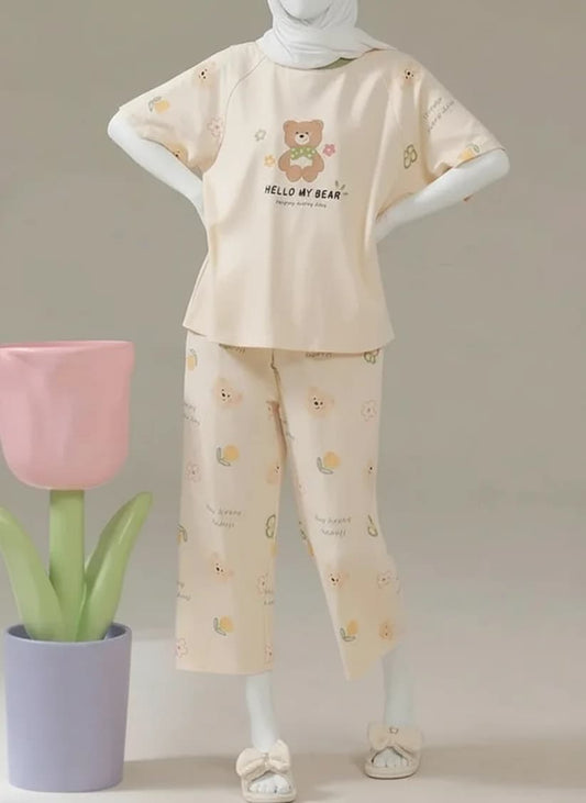 Hello My Bear Printed Night Suit