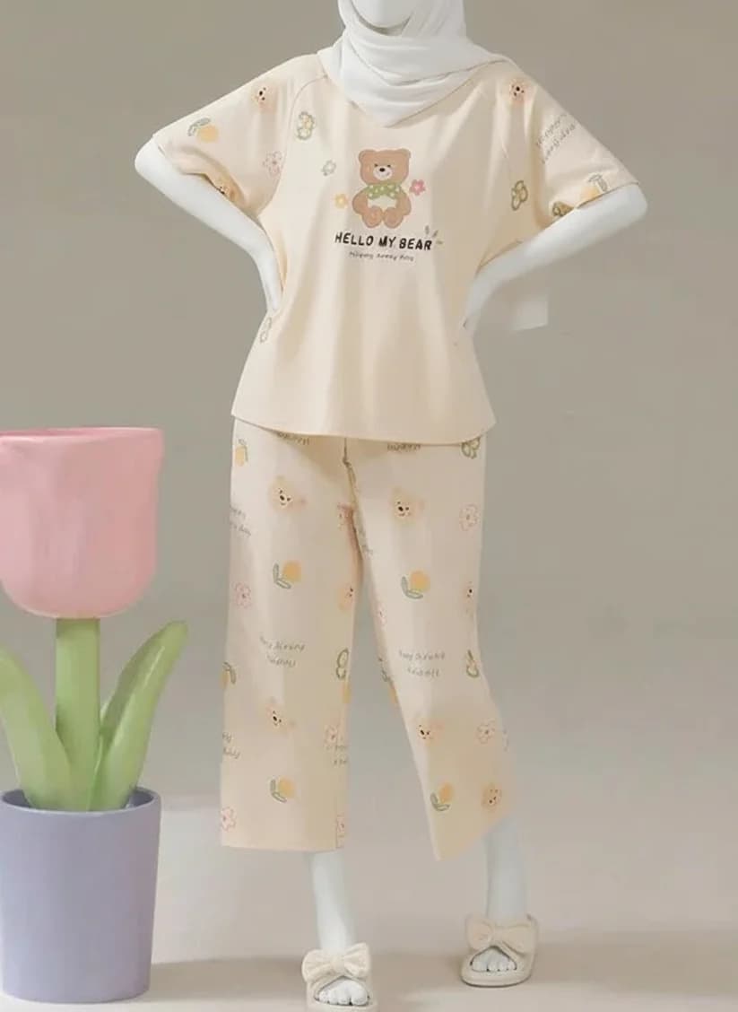 Hello My Bear Printed Night Suit