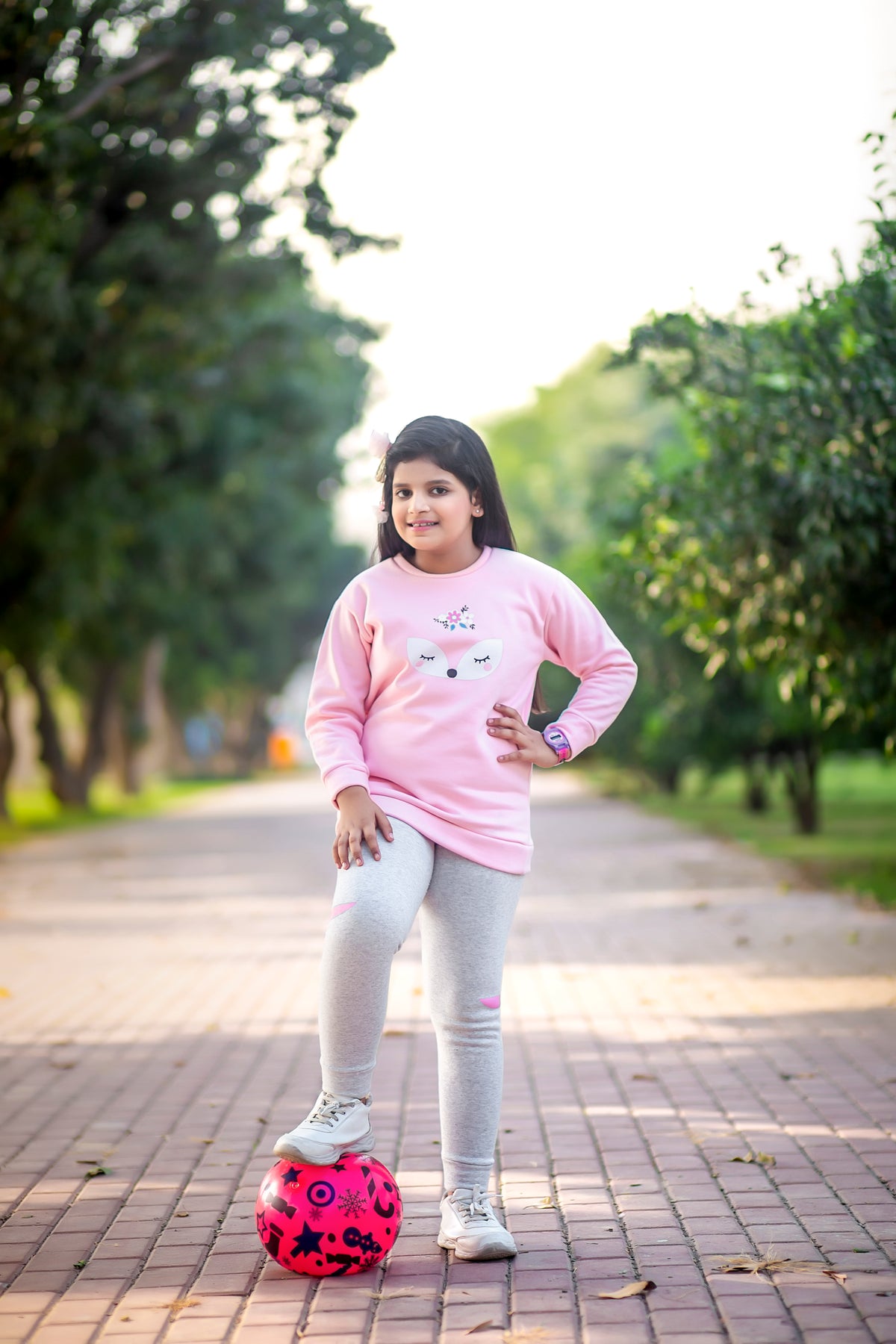 Fleece Fabric Pink Fox Printed Kids Winter Suit ( Each )
