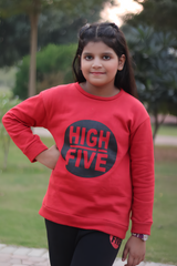 Fleece Fabric Red High Five Printed Kids Winter Suit ( Each )