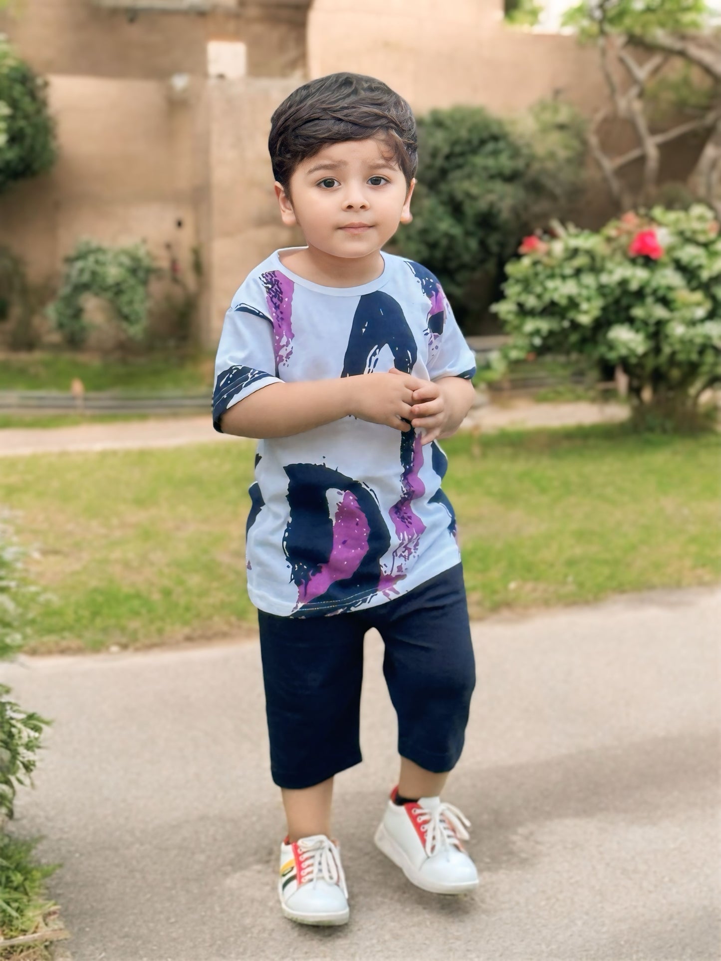 Purple Multi Printed Kids Short Set (Each)