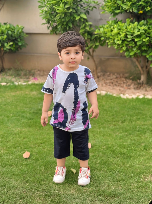 Purple Multi Printed Kids Short Set (Each)