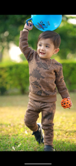 Fleece Fabric Brown Dinosaur Printed  Kids Winter Suit ( Each )