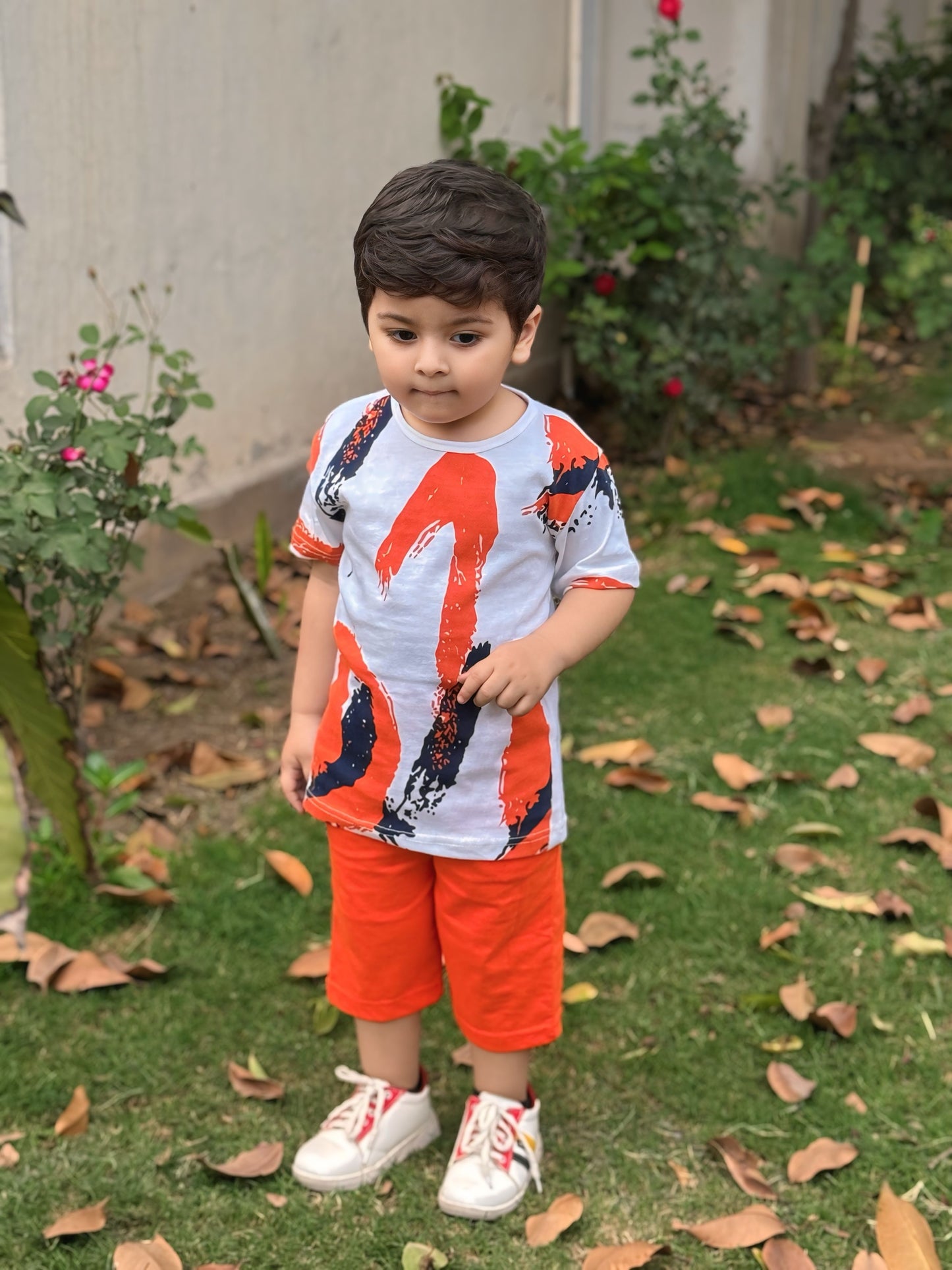 Orange Multi Printed Kids Short Set (Each)