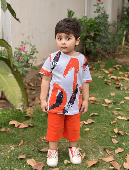 Orange Multi Printed Kids Short Set (Each)